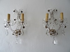 ~French Maison Baguès Crystal Prisms Flower Beaded Sconces c 1920~