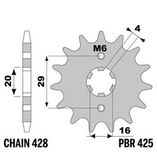 SUZUKI B 120 1971-1977 pignon avant PBR pas 428 14 Dents