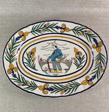 BEAU PLAT EN CERAMIQUE FAIENCE PROBABLE HB QUIMPER PAUL FOUILLEN " BOURG "(2/2)