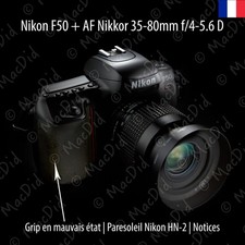 Nikon F50 SLR Camera + AF Nikkor 35-80mm f/4-5.6 D + Paresoleil + Notices