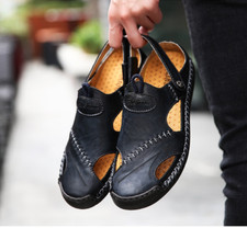 sandales homme cuir véritable plage pantoufle pas cher été chaussure noir neuf