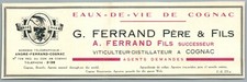 1928 Ferrand Père & Fils Distiller Winegrower Eau-de-Vie de Cognac Advertising