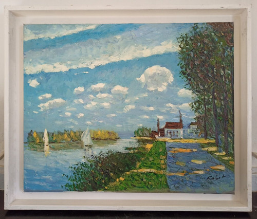Huile sur toile signée - -, bord