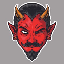 DIABLE ROUGE MOUSTACHE TETE FACE DEVIL RED DECAL ART AUTOCOLLANT STICKER FPD001X
