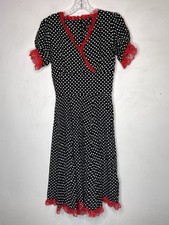 Fluffer Clothing Polka Dot Vintage Pin Up Rockabilly Dress Black Red Lace Medium