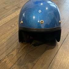 Vintage Blue Metal Flake AMA Motorcycle Helmet 1960s M Size USA As-Is