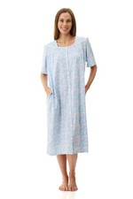 Womens Givoni Blue Floral Summer Short Cotton Brunch Coat Bath Robe 90V