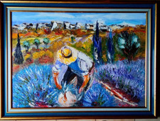 LE COUPEUR DE LAVANDES MONT VENTOUX ART PAINTING PARIS SIGN TWINS JEAN PIERRE