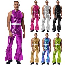 Mens Rompers 70s Jumpsuits Metallic Disco Costume Performance Overall Halloween