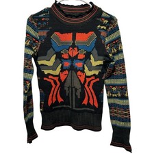 AVENTURES DES TOILES Abstract Art Long Sleeve Wool Blend Sweater Womens Size 38