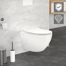 Toilette murale sans rebord céramique nano blanc chasse d'eau tornado + abattant