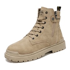 Men's Outdoor Lace-Up Thick-Soled Shoes Pu Leather High-Top Casual Combat Boots