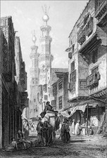 EEGYPT - CAMEL & MUSHARABIEH in a STREET in CAIRO - 19th century engraving