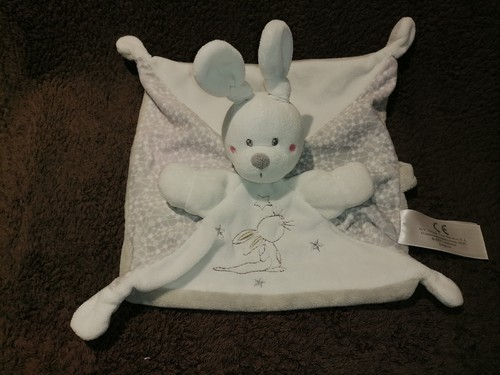 Doudou lapin plat blanc gris