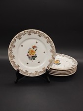 Lot of 6 Limoges France Flat Plates - Pink Yellow Decor and Gold Frieze 