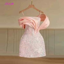 Glitter Sweet Short Prom Dress Crystal Sequined Mini Cocktail Gowns Party robes