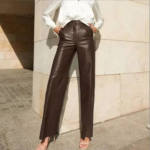 Pantalon cuir agneau brun - d'agneau,