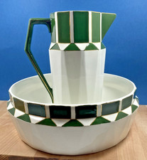 Ancien ensemble de toilette Broc vasque Faïence Onnaing Forme Facette Art Deco