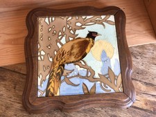 Antique tile marked G.F.C. France, decor of a pheasant.