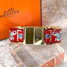 Vintage Hermes Paris Bangle Bracelet Clic Clac Red Enamel Elephant GM with Box