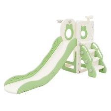 Toboggan aire de jeux enfants avec panier de basket-ball plastique vert / blanc