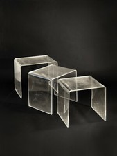 1970 3 MODERNIST TRUNDLE COFFEE TABLE SHABBY-CHIC PLEXIGLASS LUCITE Kappa Dumas