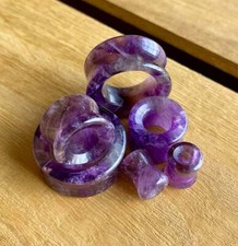 PAIR Amethyst Amythest Organic Stone Tunnels Plugs Earlets Gauges