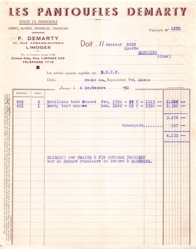 1950 invoice slippers demarty - 1950,