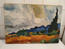 Tableau Champs De Blé/Cyprès D'après Van Gogh Non Signé 47x33cm