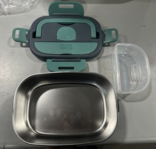 BEVCEKNS ELECTRIC LUNCH BOX 3 IN 1 PORTABLE HEATING 1.5L STAINLESS - BLUE/GREEN