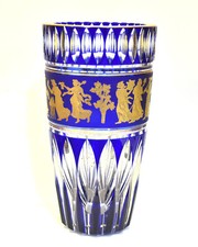 Val Saint Lambert Blue Cobalt Crystal Vase La Danse de Flore Signed Ca 1920