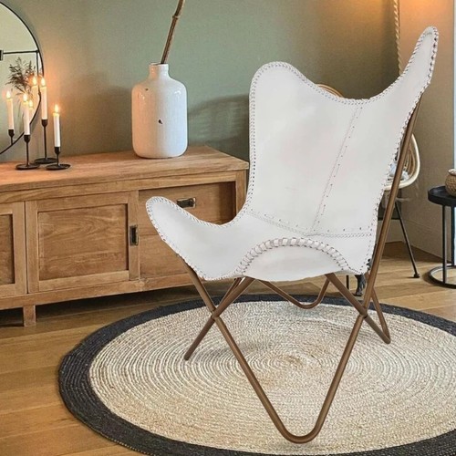 Chaise papillon cuir blanc - chaise,
