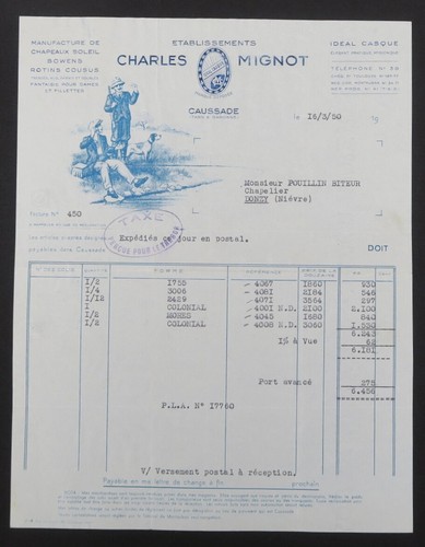 Facture 1950 caussade mignot - caussade,