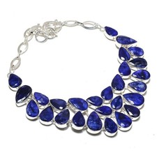 Collier pierre précieuse en forme de poire saphir bleu chaîne réglable...
