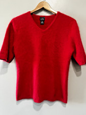 Women’s Red Angora Rabbit Hair fuzzy Soft Short Sleeve Sweater made in UK Size-L