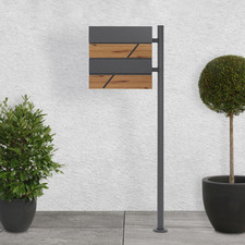 Boîte aux lettres anthracite / imitation bois avec support en acier inoxydable