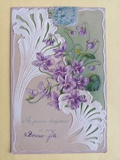 Old postcard FANTASY WAFFLED STYLIZED flowers flowers PURPLE to Jeanne FEDON Bretigny