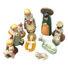 1940s Christmas nativity creche J Hebbelinck 9 pieces antique handmade figurines