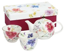Ensemble théière japonaise Mino Ware et 2 tasses à thé « aquarelle florale » ...