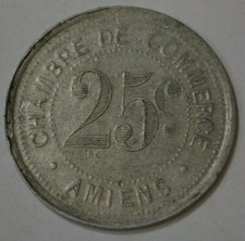 JETON 25 CENT 1920 CHAMBRE DE COMMERCE AMIENS EN ALUMINIUM