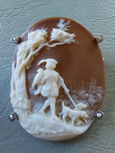 Camée coquille broche scène - camée,