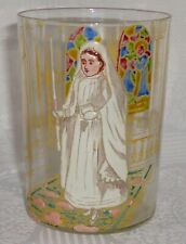 VERY NICE OLD ENAMEL GLASS SOUVENIR OF MY FIRST COMMUNION / COMMUNICANT
