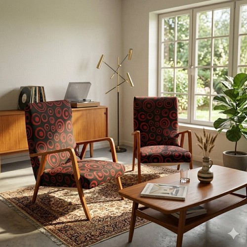Fauteuils vintage hêtre tissu - vintage,