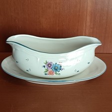 Saucière En Céramique Thaïlande JMP Marketing, Liseré Bleu, Bouquet Provincial 