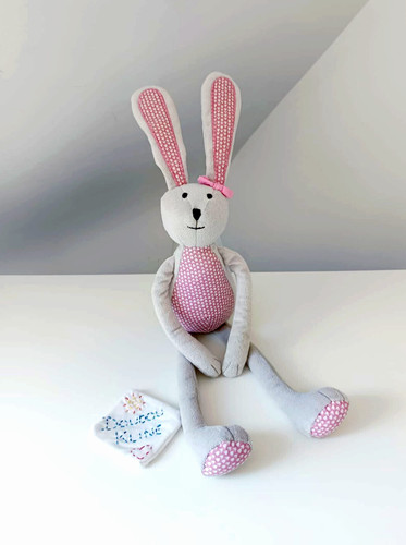 Peluche doudou lapin gris rose - peluche/doudou,
