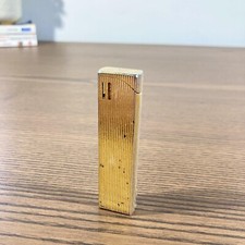 Vintage Japanese Gold Gas Lighter - 70s Style Striped Column