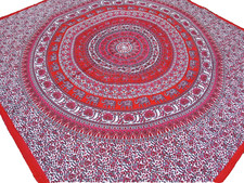 Couvre-lit indien éléphants Mandala Tenture Rouge Blanc Coton Inde Queen I