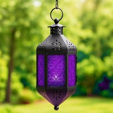Lanterne à Suspendre en Verre Violet de Style marocain