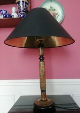 Ancienne Grande Lampe de Table à Poser Bois Peint Salon 19ème 