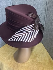 VTG 90s Carissimo Wine Derby Hat Bows Feathers Wedding Church